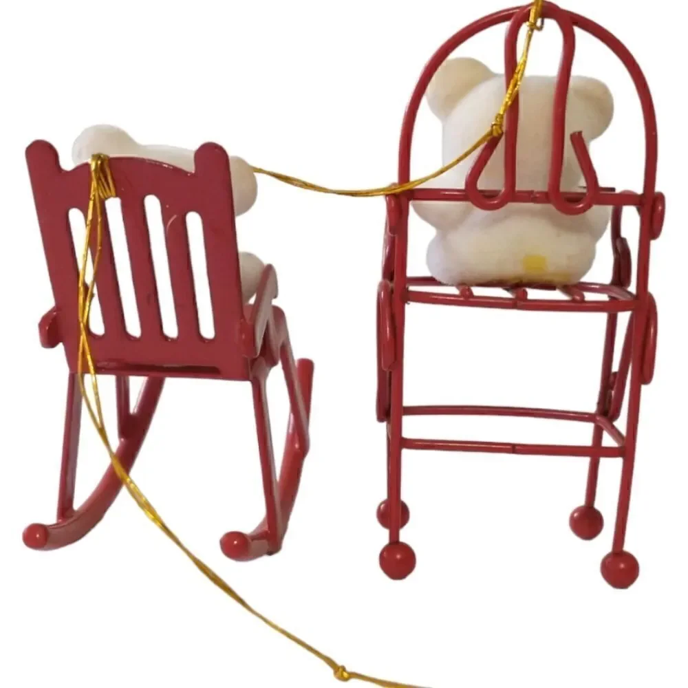 Avon Flocked Teddy Bear Ornament‎ Lot x 2 Red Metal Rocking Chair High Chair.